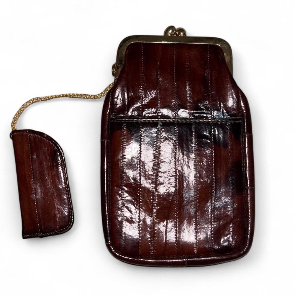 Vintage Brown Leather Clutch with Chain